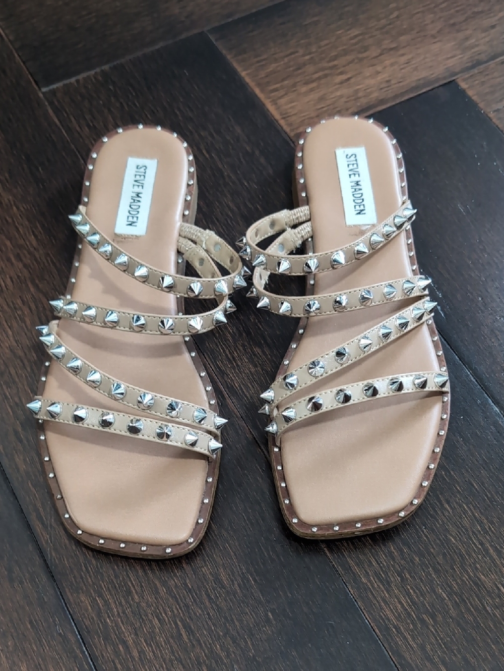 Steve Madden Nude Studded Multi-Strap Flat Sandals